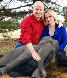 Mike and Cynthia Coffman pose with the elephant in the room.