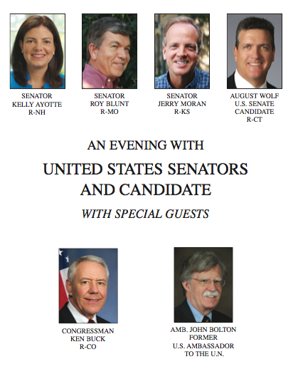 The featured guests at an Oct. 19 Koch Bros. fundraiser in NYC.
