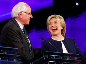 Bernie Sanders and Hillary Clinton at last night's debate.