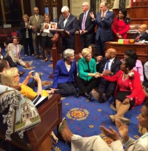 Democrats in the House during their "sit-in" demanding votes on gun violence legislation.